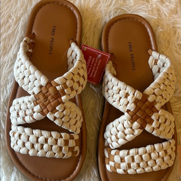 Free People White & Tan Woven Cross-Strap Slide - Picture 5 of 12